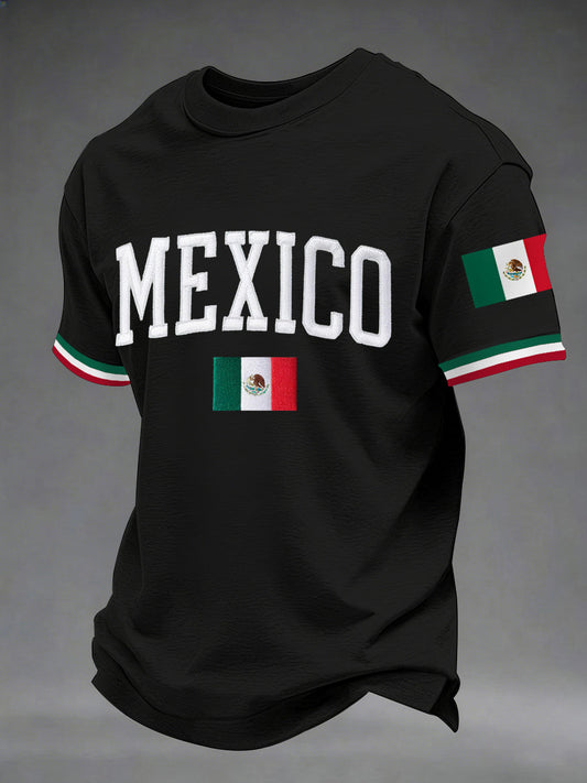 Camiseta casual con estampado de bandera mexicana para hombre
