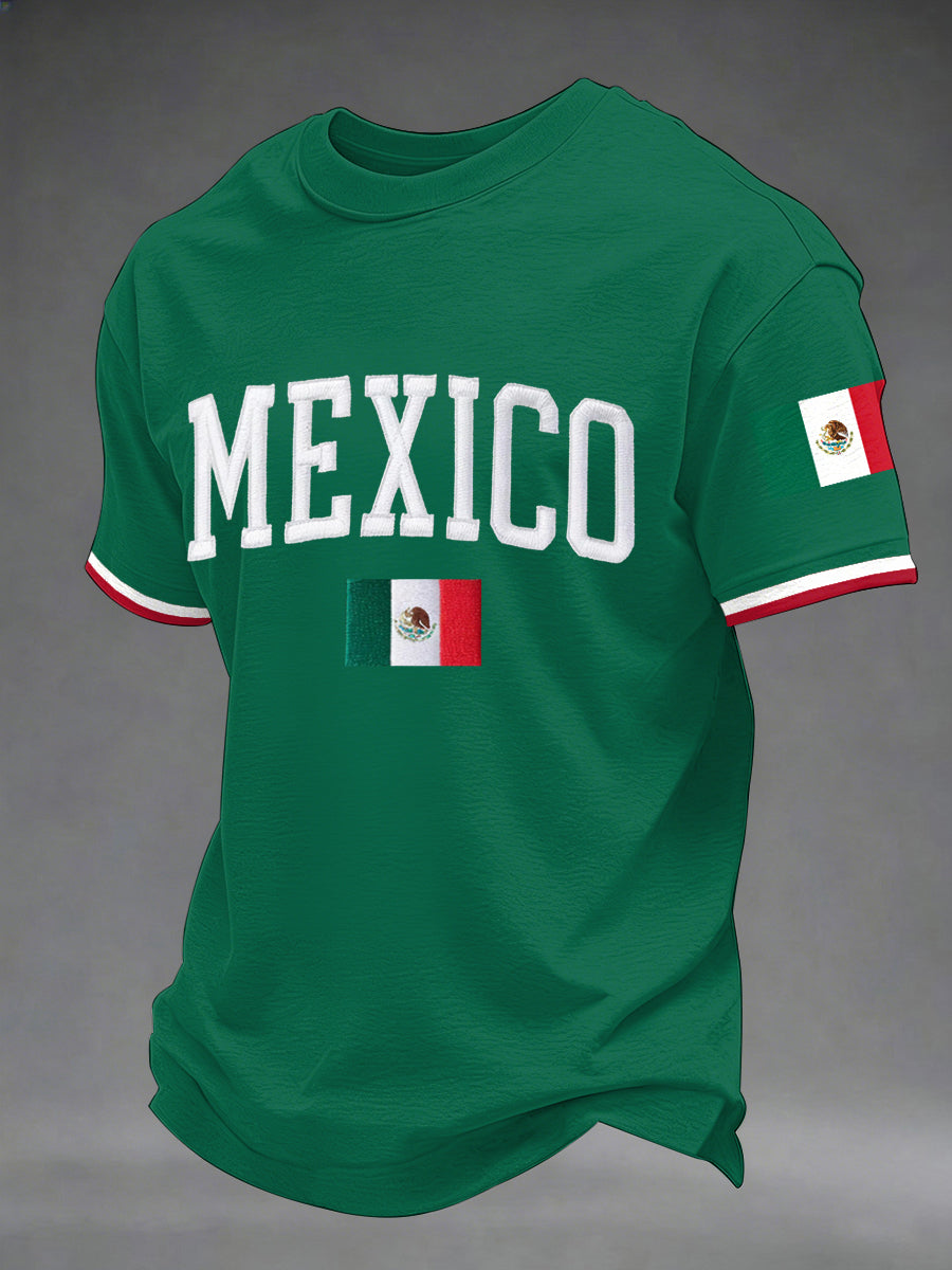 Camiseta casual con estampado de bandera mexicana para hombre