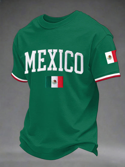 Camiseta casual con estampado de bandera mexicana para hombre