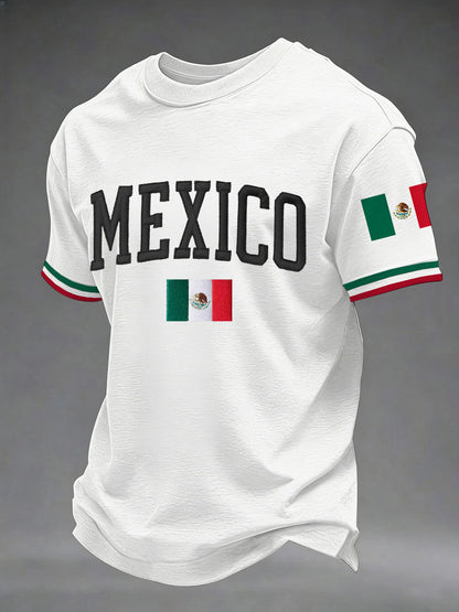 Camiseta casual con estampado de bandera mexicana para hombre