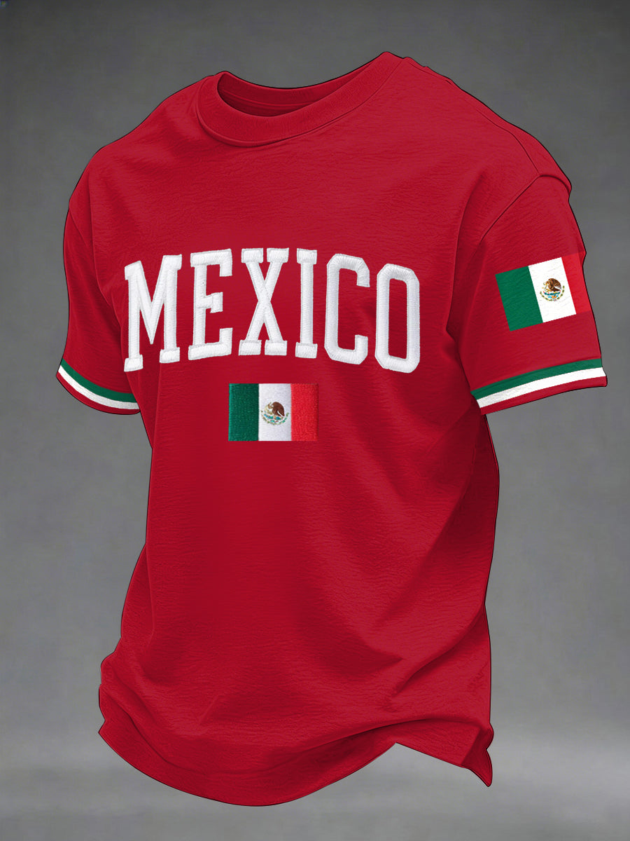 Camiseta casual con estampado de bandera mexicana para hombre
