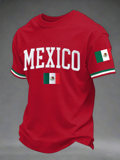 Camiseta casual con estampado de bandera mexicana para hombre