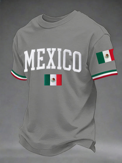 Camiseta casual con estampado de bandera mexicana para hombre