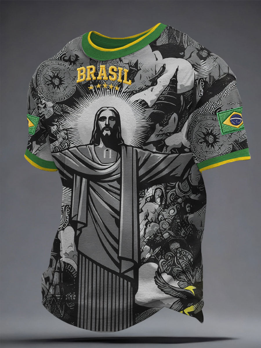 Camiseta impresa del amante del fútbol de Brasil de los hombres