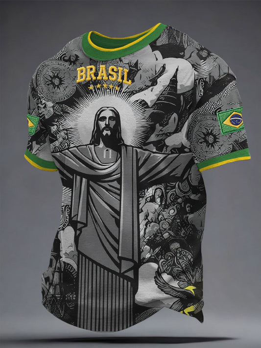 Camiseta impresa del amante del fútbol de Brasil de los hombres