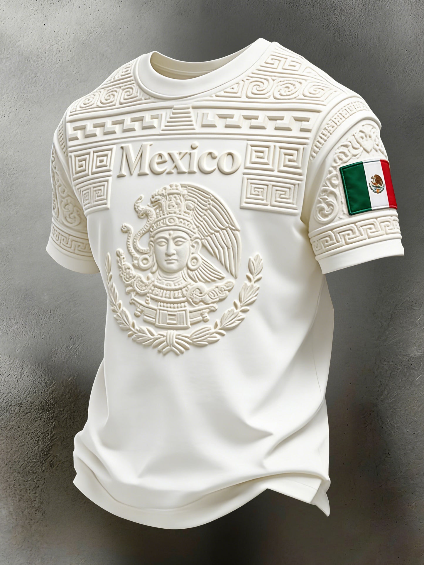 Camiseta para hombre con estampado mexicano azteca y motivos de fútbol para aficionados