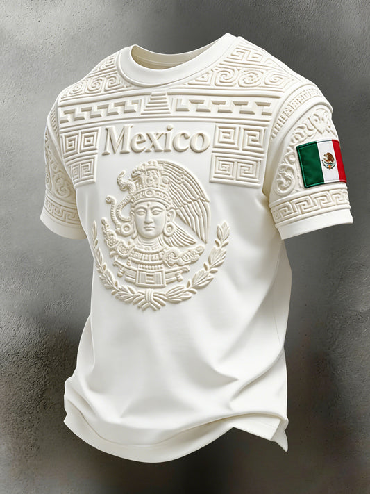 Camiseta para hombre con estampado mexicano azteca y motivos de fútbol para aficionados