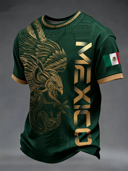 Camiseta casual con estampado de fútbol azteca mexicano para hombre