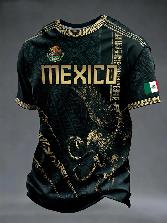 Camiseta casual con estampado de fútbol azteca mexicano para hombre