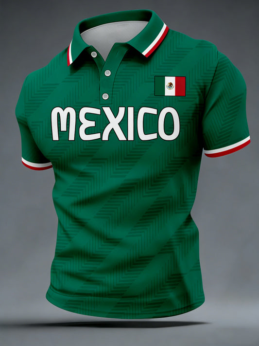 Hombre Mexican Aztec Soccer Print Casual Polo