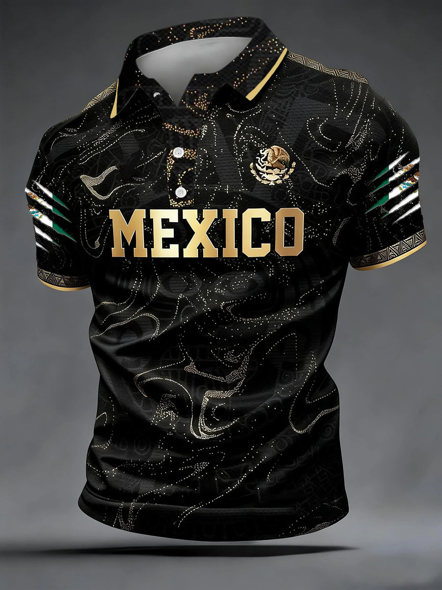 Polo casual con estampado de fútbol mexicano para hombre