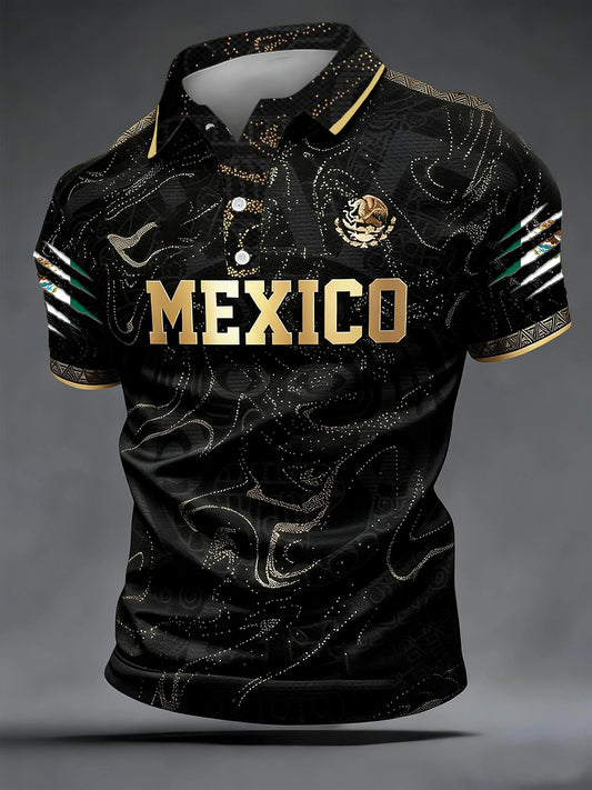 Polo casual con estampado de fútbol mexicano para hombre