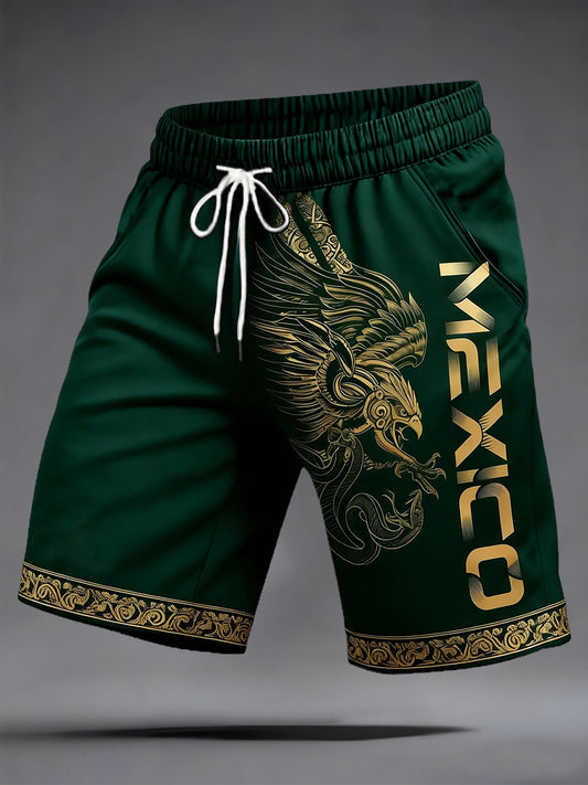 Pantalones cortos casuales con estampado de fútbol mexicano para hombres
