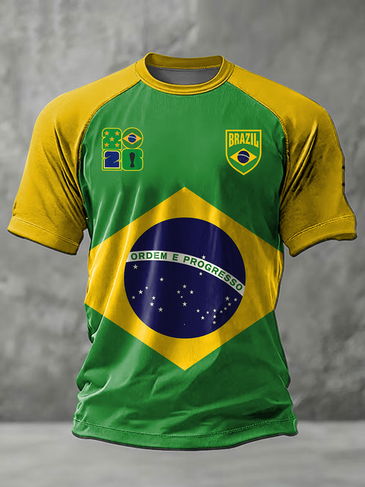 Camiseta de manga corta de fútbol de Brasil para hombre