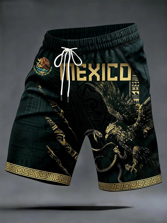 Pantalones cortos casuales con estampado de fútbol mexicano para hombres