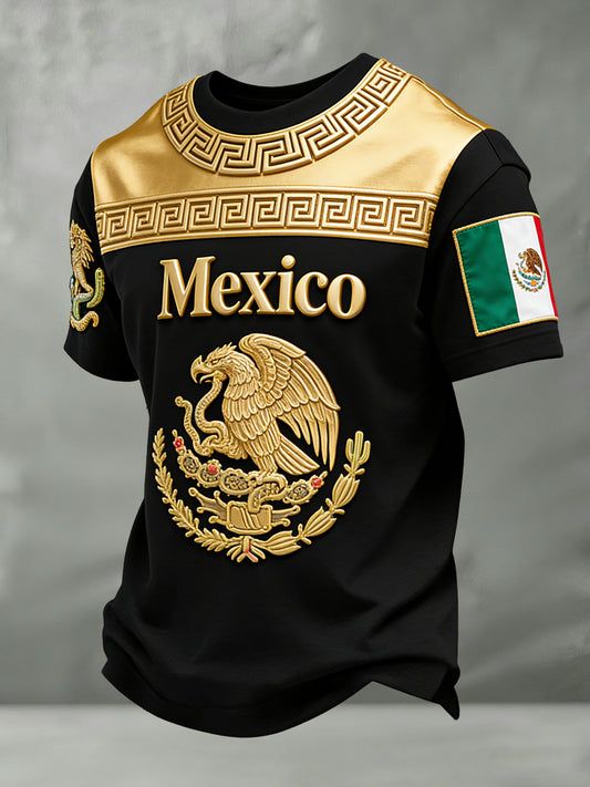 Camiseta estampada texturada con estampado de fútbol mexicano para hombre