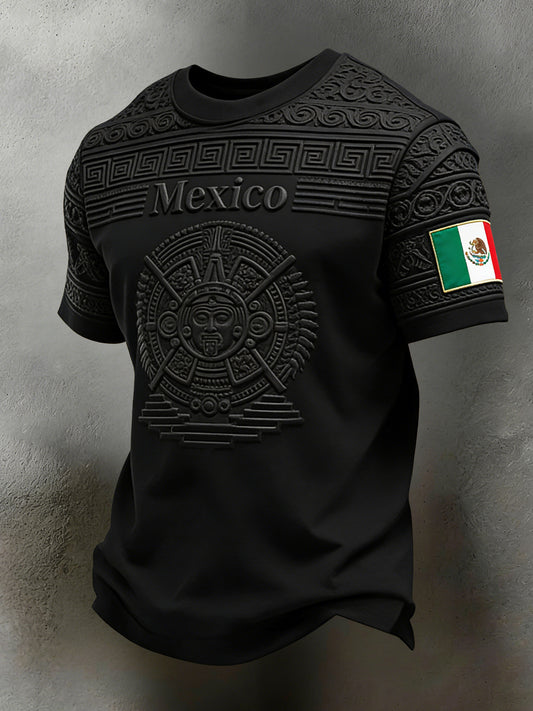 Camiseta para hombre con estampado artístico en relieve y textura, de animadoras de fútbol mexicano