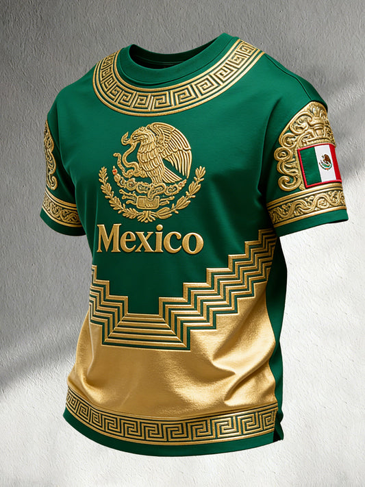 Camiseta para hombre con estampado artístico en relieve y textura, de animadoras de fútbol mexicano