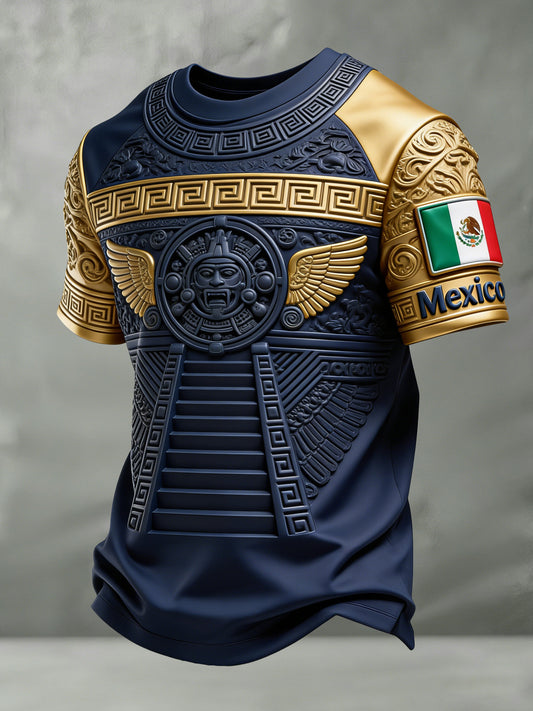 Camiseta mexicana de la impresión del arte del tótem de la civilización antigua azteca de los hombres