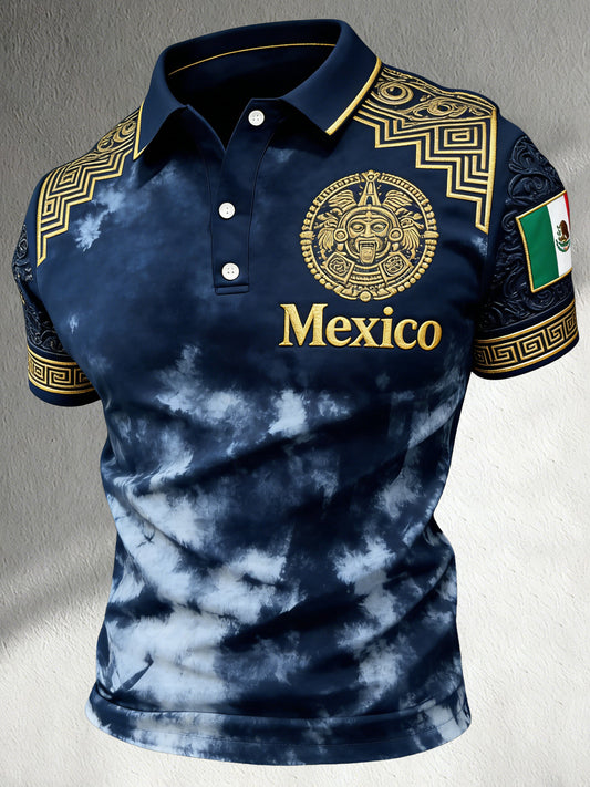Polo de los hombres con la impresión azteca mexicana del arte del tótem