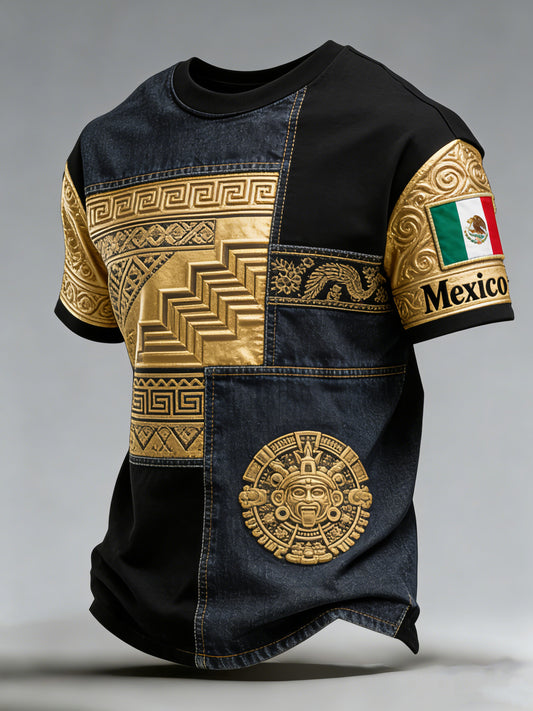 Camiseta mexicana de la impresión del arte del tótem de la civilización antigua azteca de los hombres