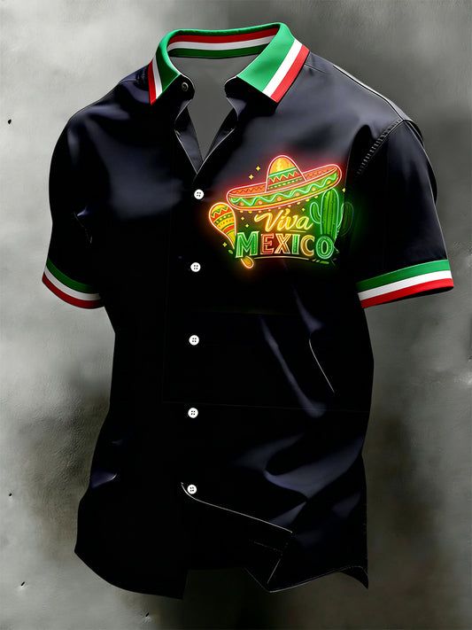 Camisa casual de neón mexicana vintage del Cinco de Mayo