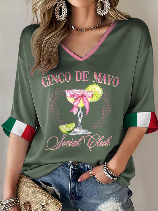 Camisetas casuales estampadas con diseño mexicano del Cinco de Mayo para mujer