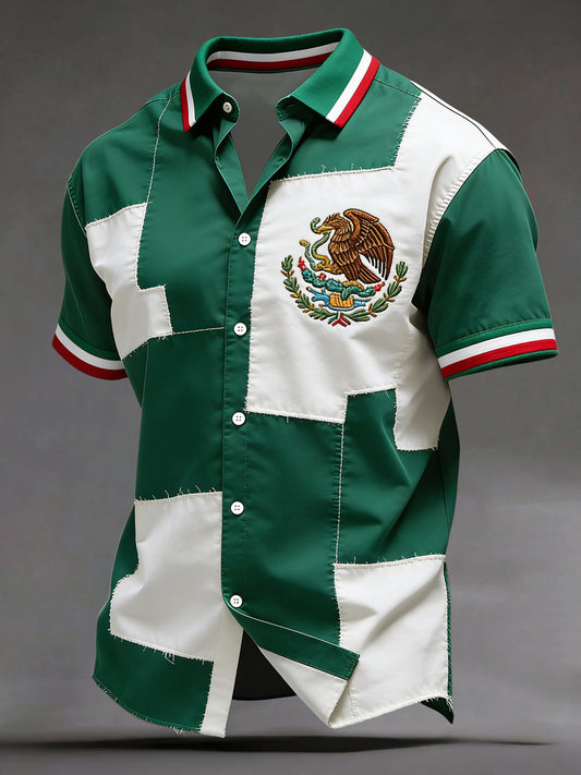Camisa casual de retales estilo mexicano retro para el Cinco de Mayo