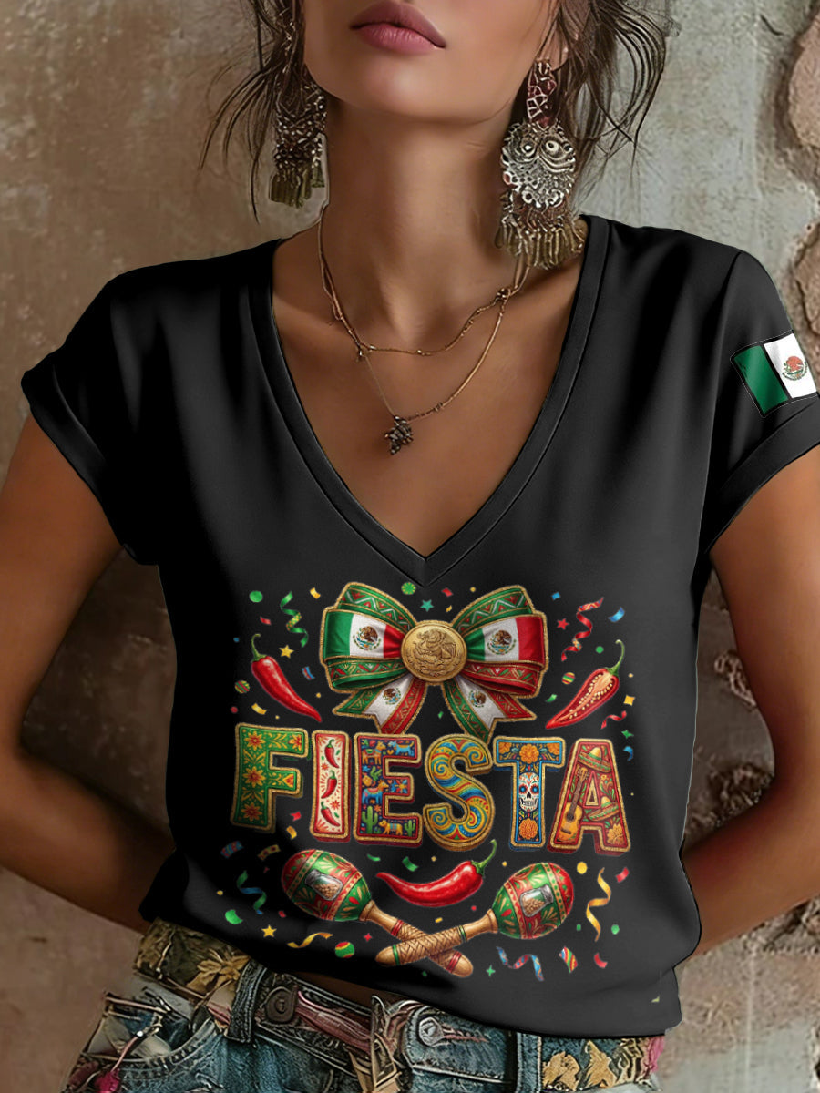 Camiseta estampada para mujer con diseño mexicano del Cinco de Mayo