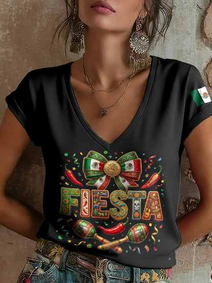 Camiseta estampada para mujer con diseño mexicano del Cinco de Mayo
