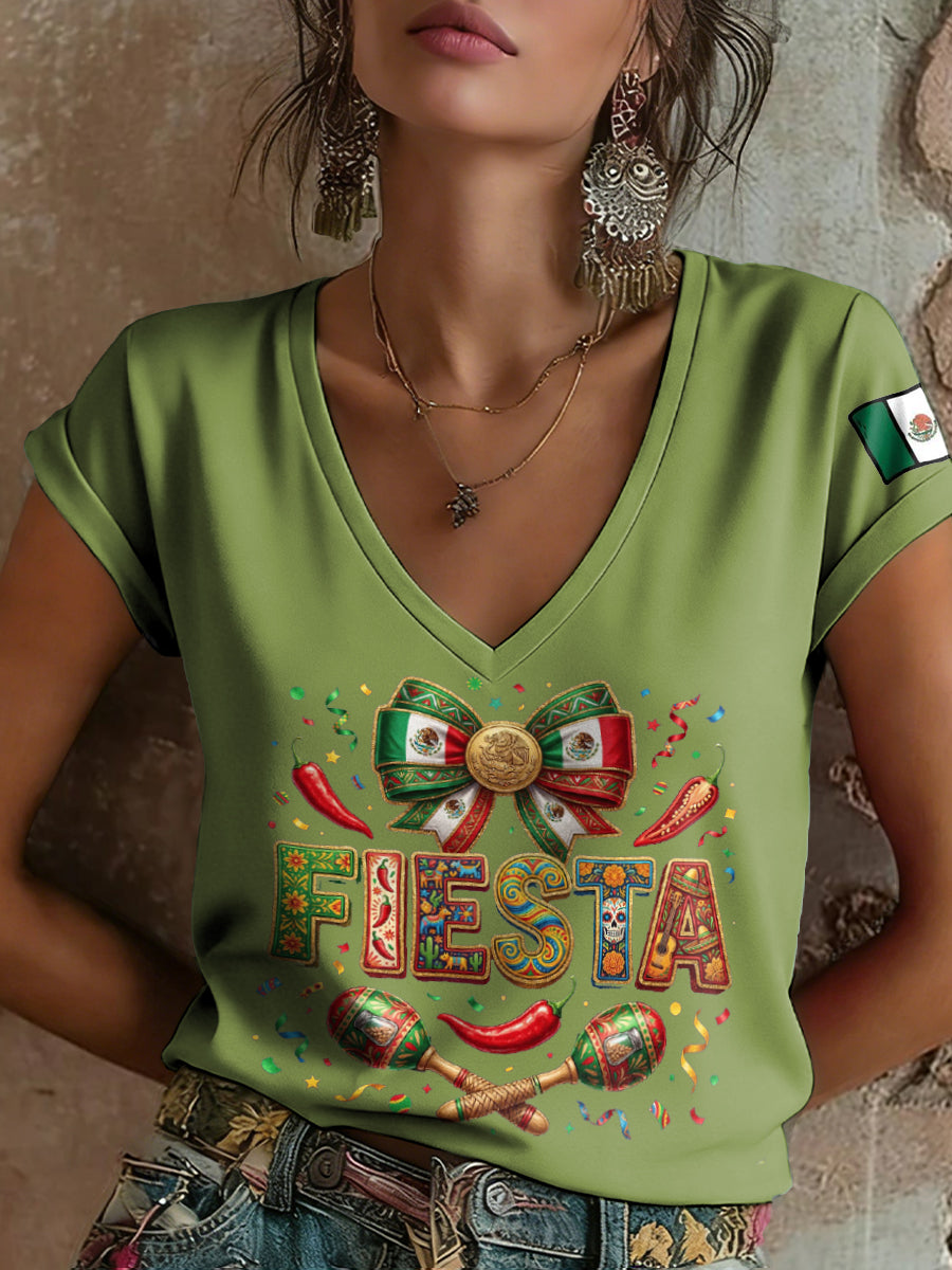 Camiseta estampada para mujer con diseño mexicano del Cinco de Mayo