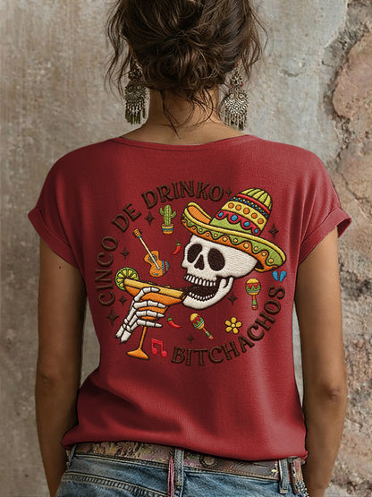 Camiseta estampada para mujer con diseño mexicano del Cinco de Mayo
