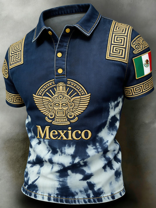 Camisa Polo masculina apresentando futebol mexicano e civilização antiga Totem impressões de arte