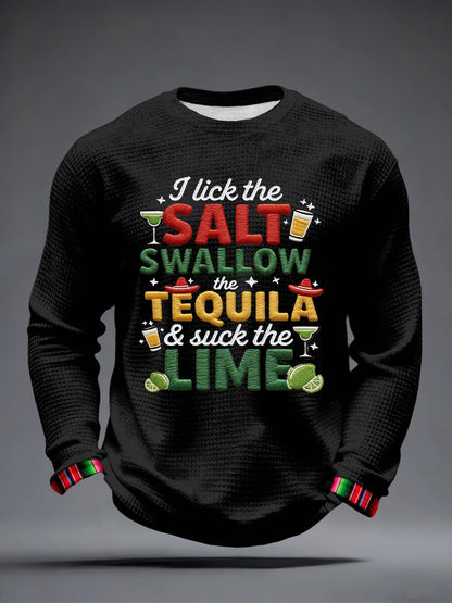 Hombres lamo la sal trago el tequila y chupar la lima patrón bordado waffle camiseta