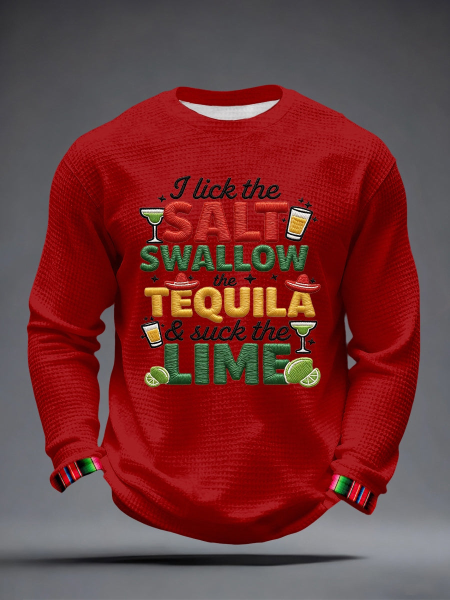 Hombres lamo la sal trago el tequila y chupar la lima patrón bordado waffle camiseta