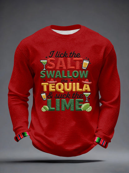 Hombres lamo la sal trago el tequila y chupar la lima patrón bordado waffle camiseta