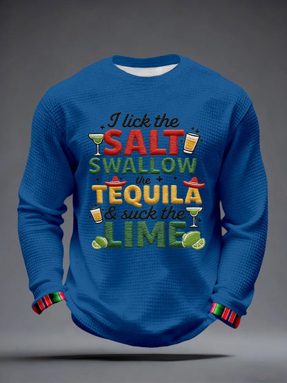 Hombres lamo la sal trago el tequila y chupar la lima patrón bordado waffle camiseta