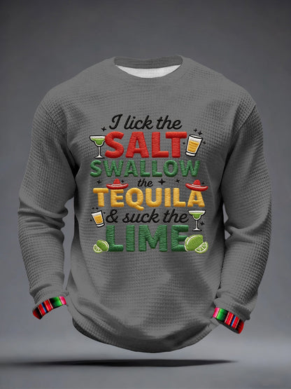 Hombres lamo la sal trago el tequila y chupar la lima patrón bordado waffle camiseta