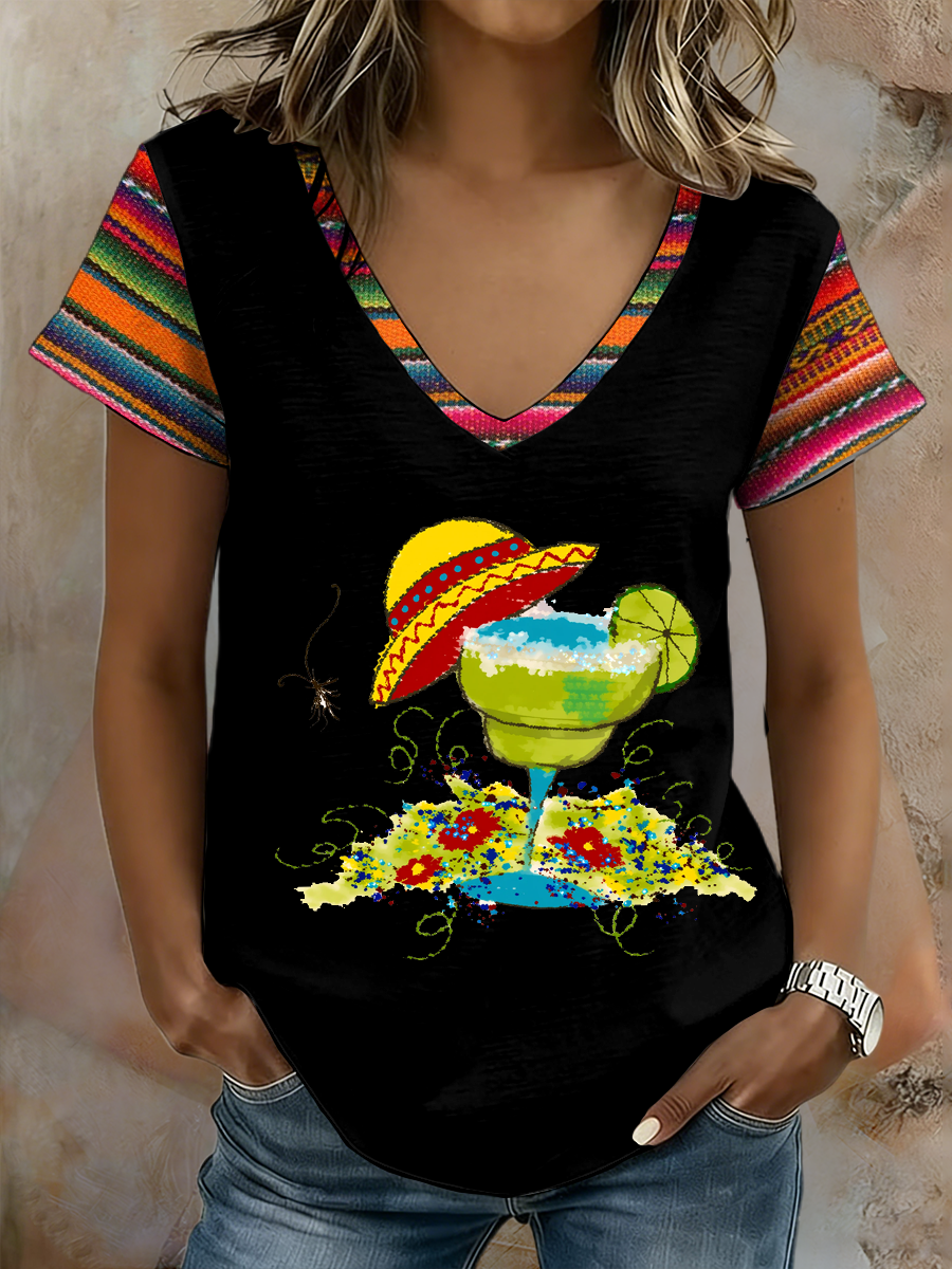 Camiseta de manga corta estampada de Cinco de Mayo para mujer
