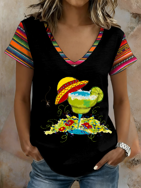 Camiseta de manga corta estampada de Cinco de Mayo para mujer