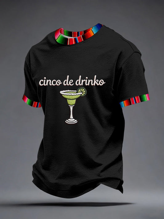 Camiseta con patrón bordado de Cinco de Drinko para hombre