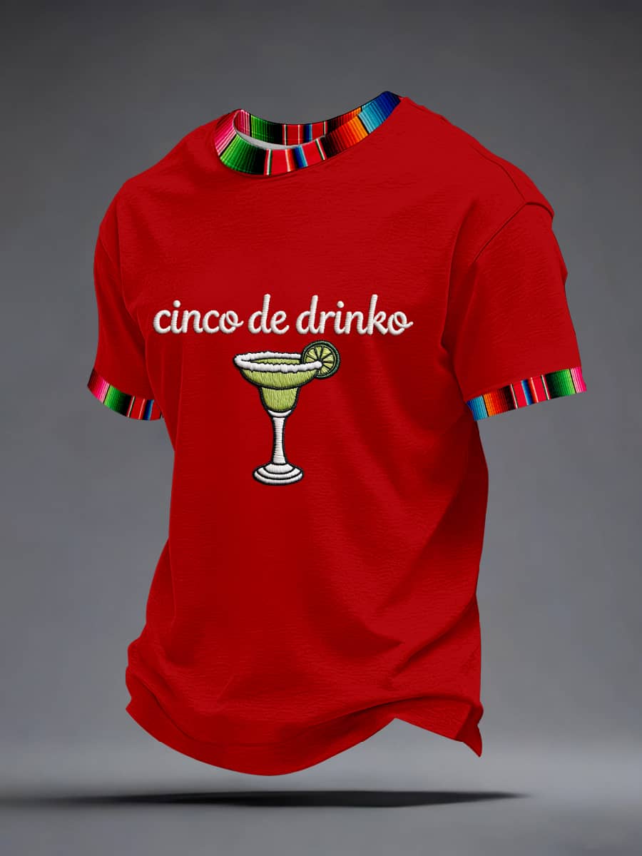 Camiseta con patrón bordado de Cinco de Drinko para hombre