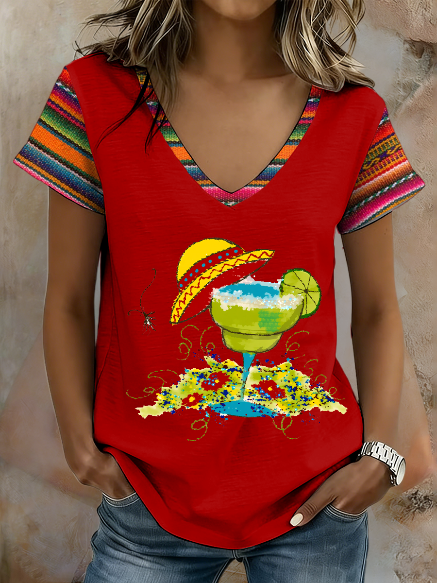 Camiseta de manga corta estampada de Cinco de Mayo para mujer