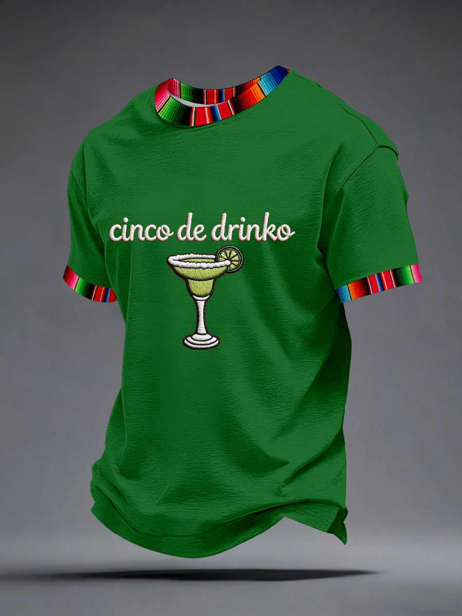 Camiseta con patrón bordado de Cinco de Drinko para hombre
