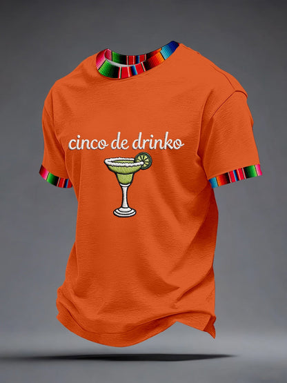 Camiseta con patrón bordado de Cinco de Drinko para hombre
