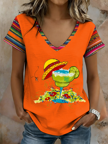 Camiseta de manga corta estampada de Cinco de Mayo para mujer