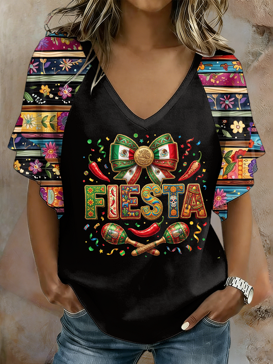 Camiseta estampada de manga corta para mujer Cinco de Mayo Hang Shot