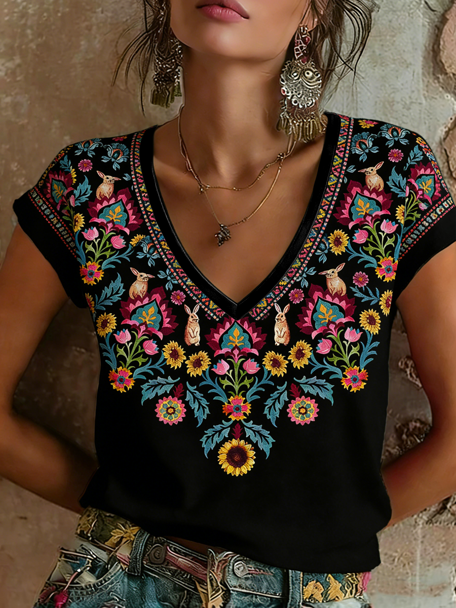 Camiseta de manga corta estampada de Cinco de Mayo para mujer