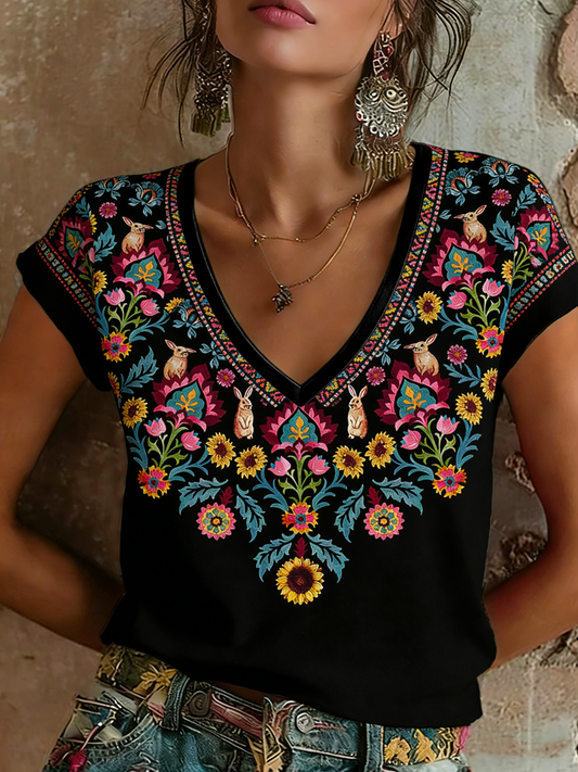 Camiseta de manga corta estampada de Cinco de Mayo para mujer