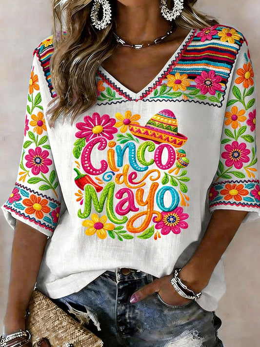 Camiseta casual estampada de Cinco de Mayo para mujer